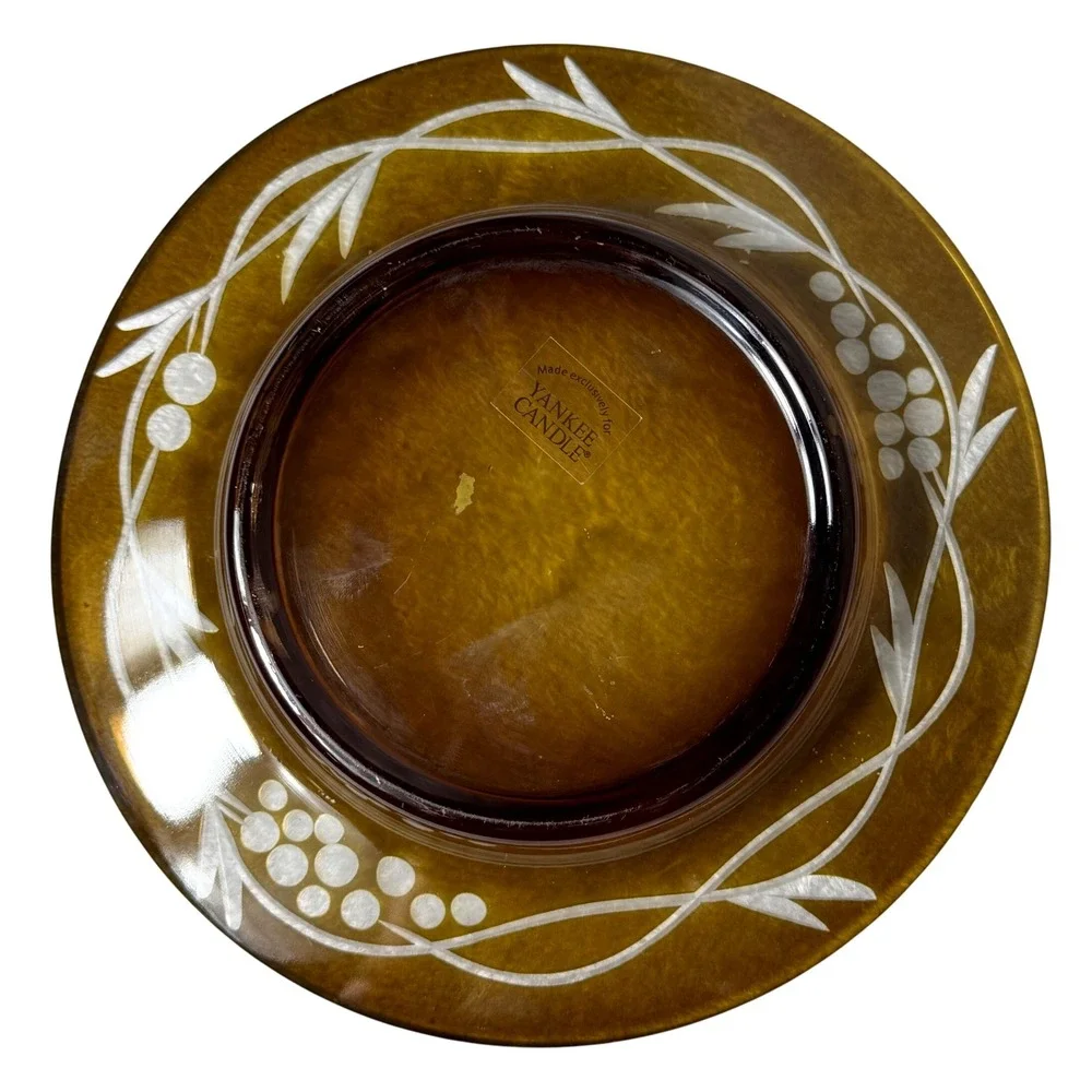 Yankee Candle Amber Etched Glass Candle Plate Charger Decorative Fall Home Decor